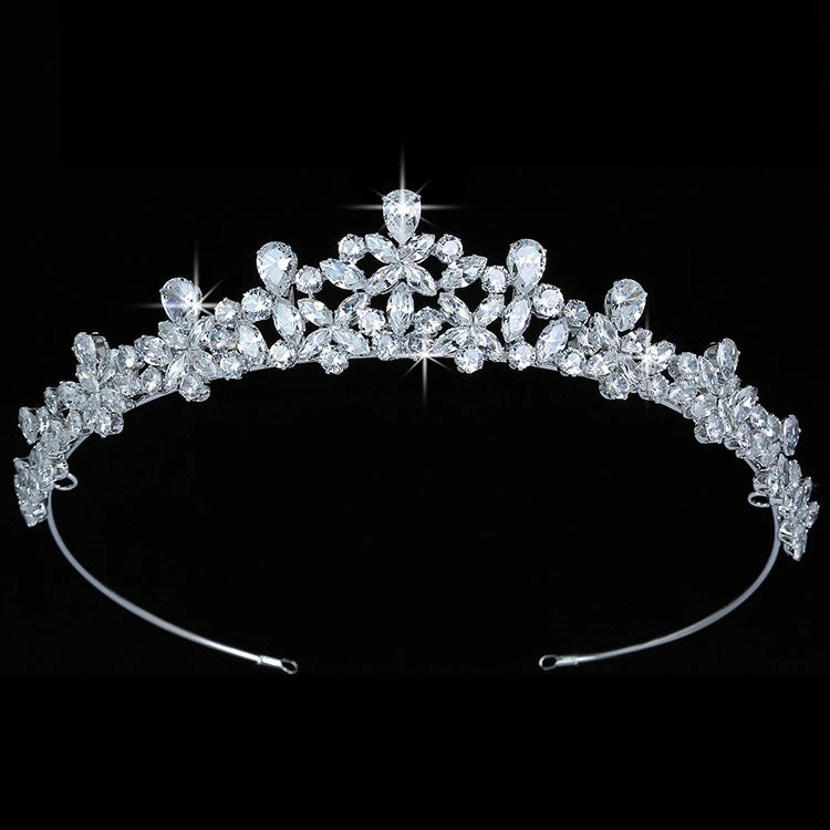 Ready to Ship Exquisite Bridal Tiara Simple Classic Bridal Hair Accessories Copper Cubic Zircon Wedding  Crowns for Women BC5528