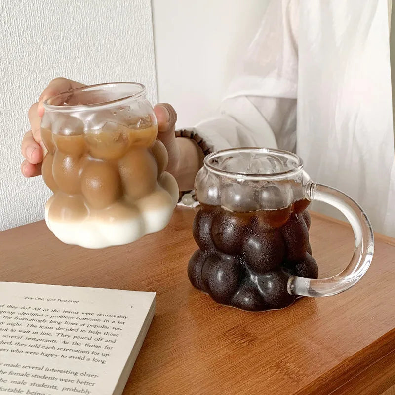 Ins Korea clear Grape Glass Cup with Handle High Quality Breakfast Milk Glass Cup
