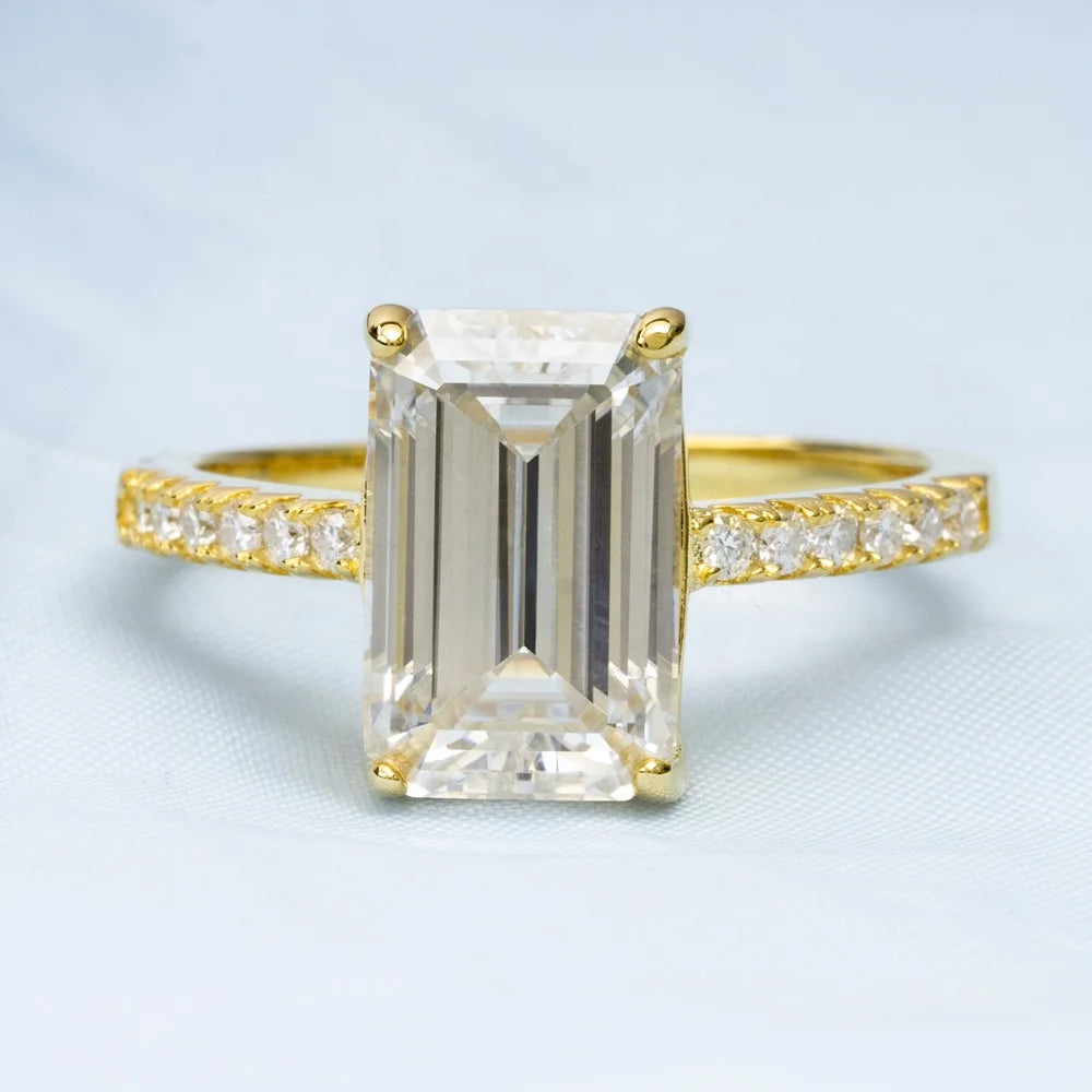 Factory Wholesale New Style Bling 14k Yellow Gold Filled 4ct Emerald Diamond Moissanite Ring