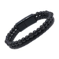 Natural Stone Beaded Leather Woven Clasp Bracelet Volcanic Stone Hematie Beaded Bracelets Mens Black Lava Rock Bracelet