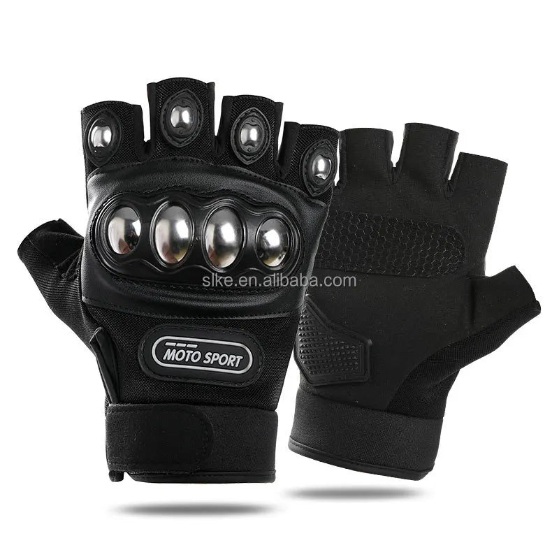 Motorcycle Riding Steel Half Finger Breathable Non-Slip Gloves Unisex Summer Outdoor Sports Fitness Mountaineering Protection