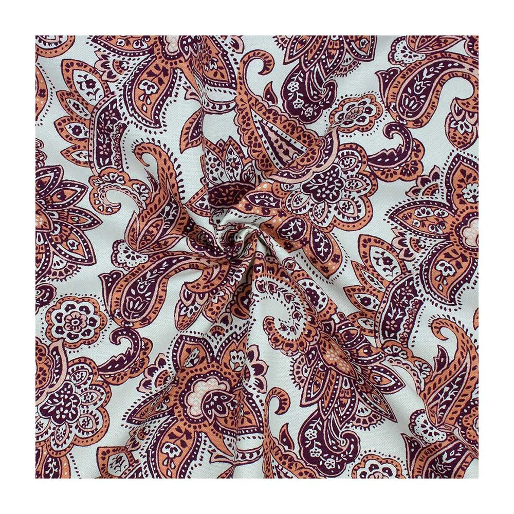 Paisley Printed 100% Cotton Poplin Fabric Organic Lightweight Woven Multi-Colors for Girls Dresses Shirts Skirts