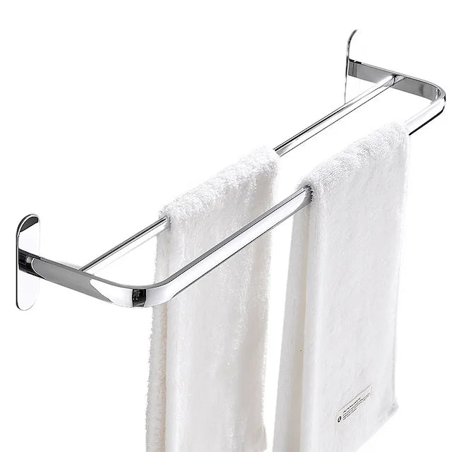 Good Price High Quality No Drill Towel Rack Stainless Steel Silver Bathroom Double/Single Rod Towel Holder Bathroom Metal