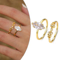S925 Silver Two-Piece Set Horse Eye-Shaped Moissanite Stacked Ring Romantic Small Petals Geometric Pattern Princess Cut for
