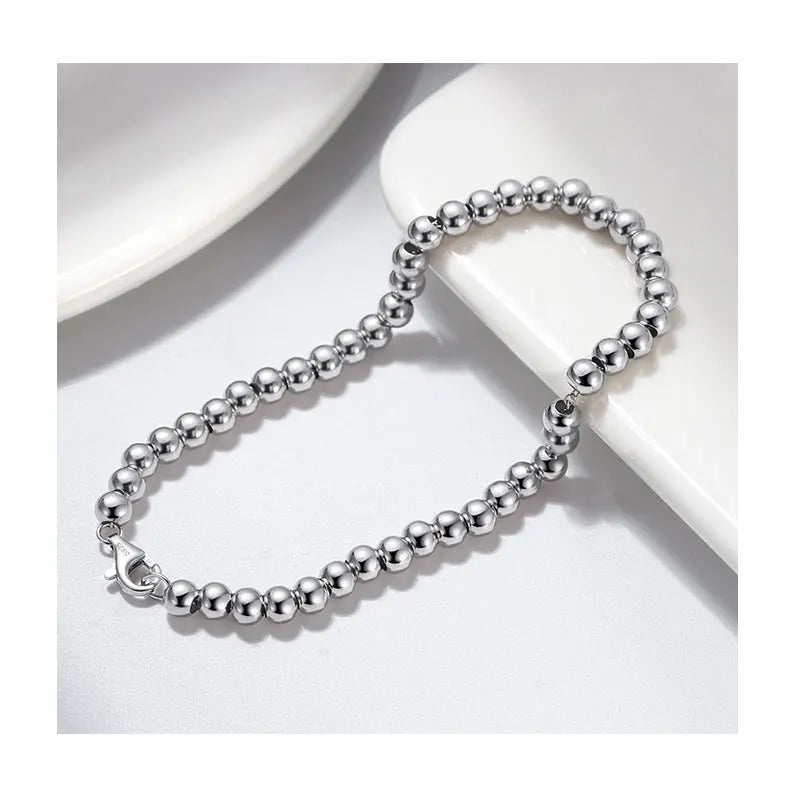 RINNTIN SB103-4 New Arrivals 925 Sterling Silver Italian Handmade 4mm Bead Ball Strand Chain Bracelet for Women