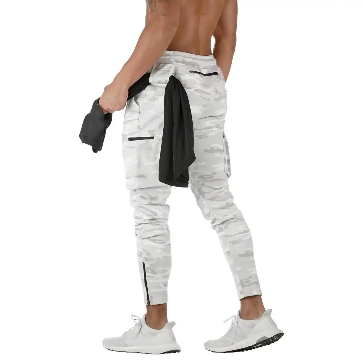 Wholesale Embroidered Custom Logo Lightweight Lace Men's Gym Pants New Design High-Waist Canvas Elastic Waist Pockets Casual