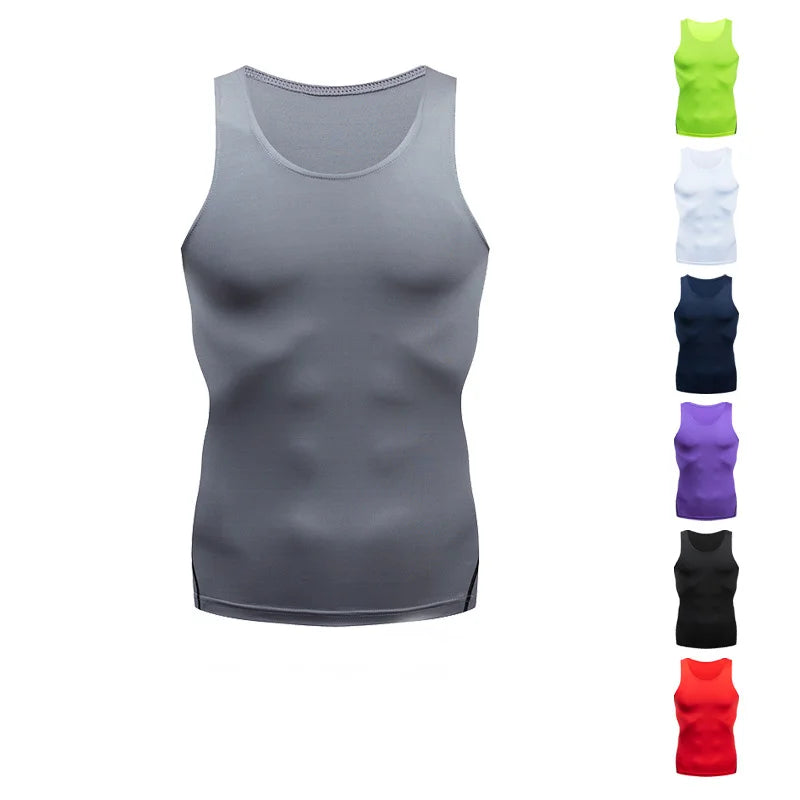 Mens Compression Tank Top Sleeveless Quick Dry Knitted Silk Screen Printed Blank Design Print Pattern Sport T-Shirt