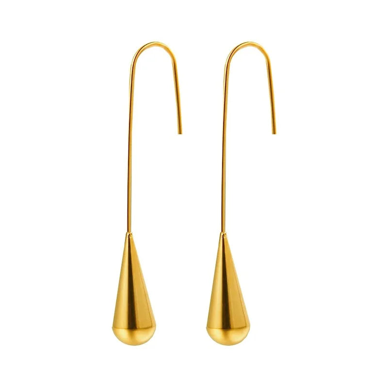 Simple 18K Gold Plated Stainless Steel Waterdrop Hook Stud Earrings No Fade Titanium Steel Long Hook Earrings for Women