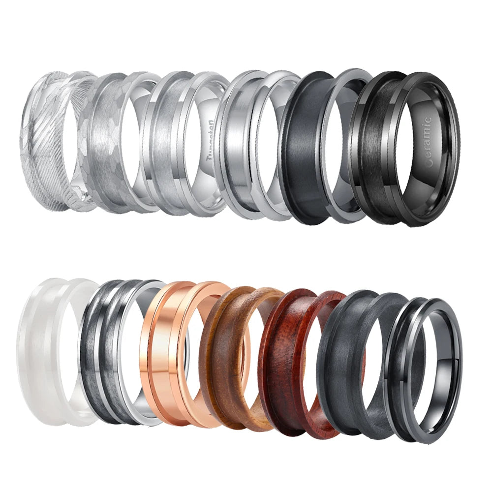 Poya 4mm 6mm 8mm Slim Single Grooved Hammered Tungsten Ring Blank Core for Wedding Jewelry Making