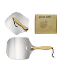 Easy Storage Foldable Pizza Peel Rocker Cutter Server Set with Pizza Stones 12x14 Aluminum & Oak Handle
