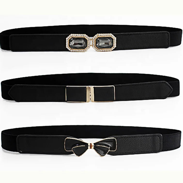 Wholesale Stylish Dresses and Skirts Comfortable Thin Elastic Waistband Bowknot Buckle PU Stretch Skinny Belt for Ladies