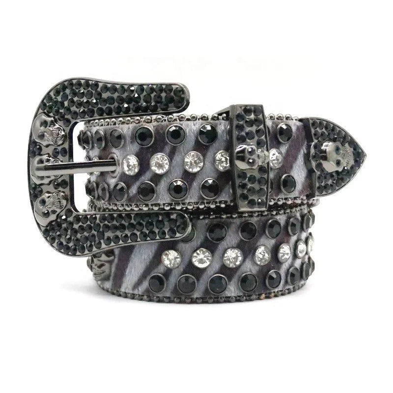 Customizable Punk Fashion Elastic Streetwear Belts Rhinestone Skull Buckles Men's Women's GG Studded Retro Vintage Renaissance