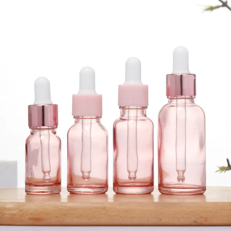 5 ml 10 ml 15 ml 20 ml 30 ml 50 ml 100ml Pink Custom Glass Packaging Perfume Essential Oil Drop Head clear Glass Frosted Bottles