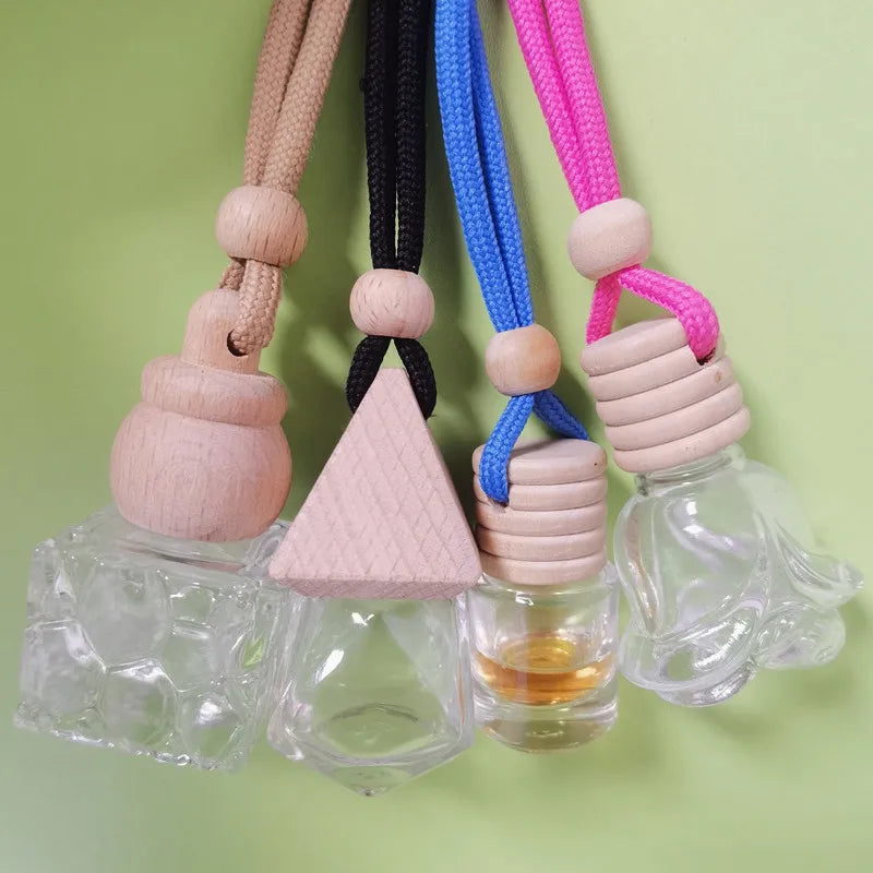 Clear Hanging Car Perfume Glass Empty Bottle Essential Oil Diffuser Aromatherapy Car Air Freshener Square Glass Perfume Bottle