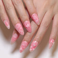 24 Pcs 3D 3402 Sweet pink Bow Floral Heart Almond-shaped Press on Nails Artificial Fingernails Customize Candy False Nails