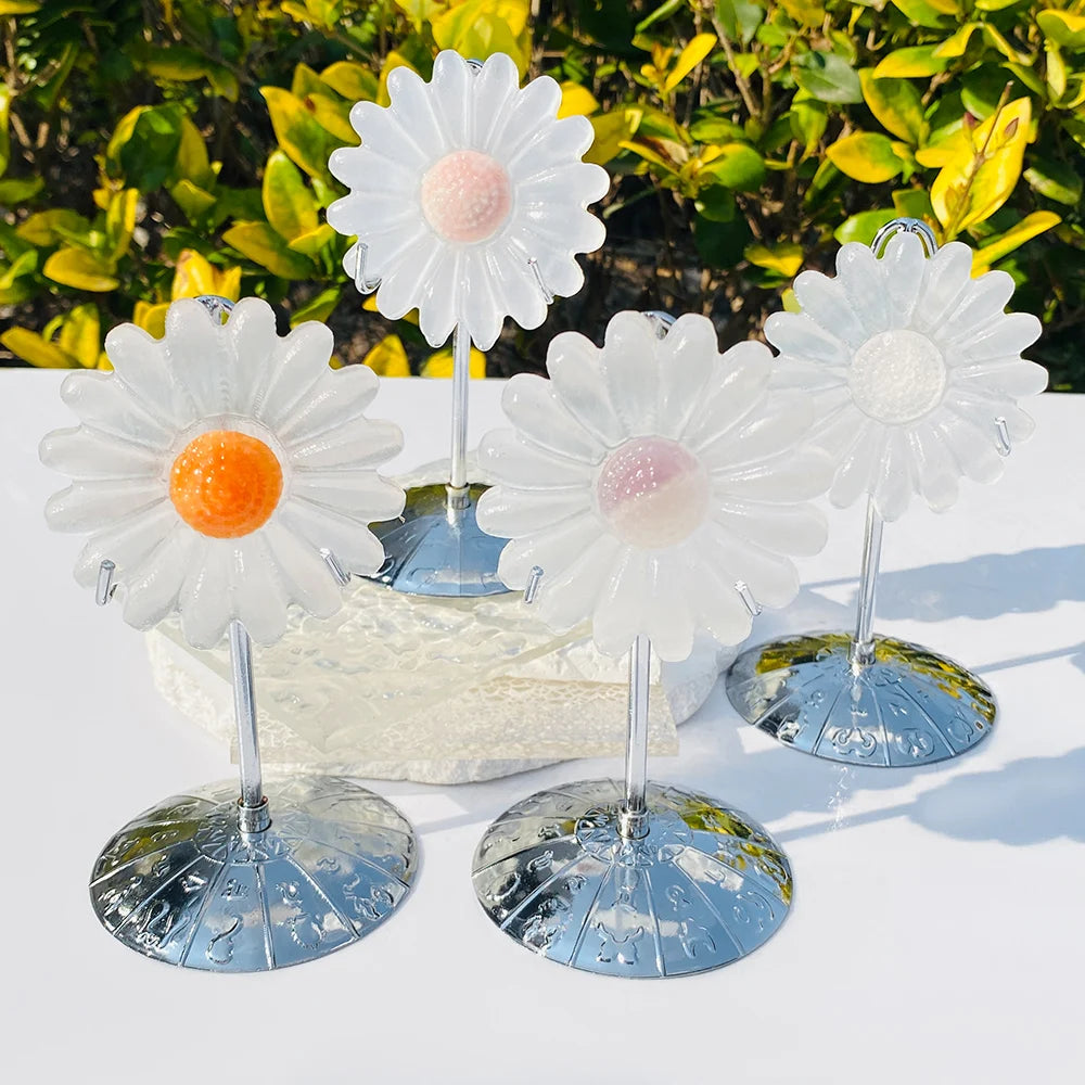 New Arrival Special Natural Selenite Crafts Crystal Selenite Sunflower with Holder Carving for Gifts and Home Decoration