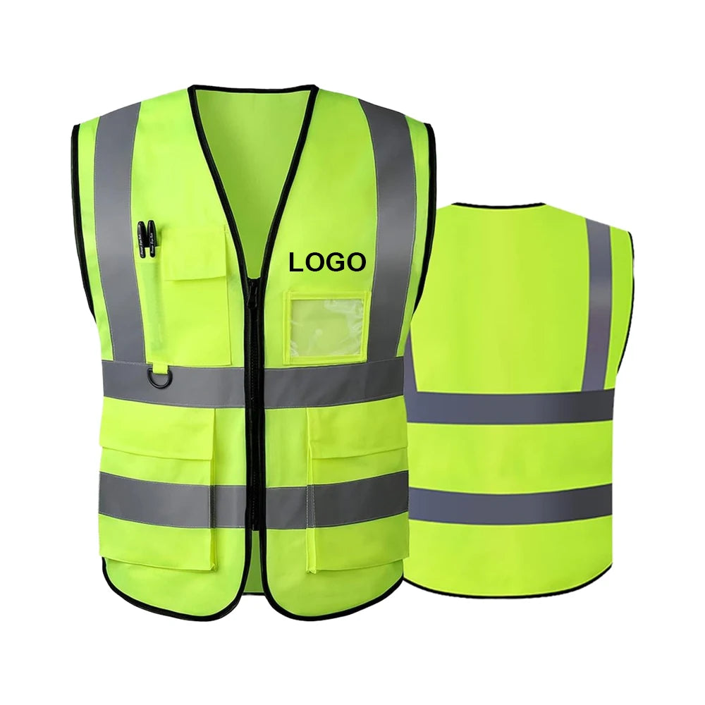 Custom Wholesale High Visibility Polyester Safety Vest Breathable ANSI ISEA Standard Reflective Zipper Logo Workwear Uniform