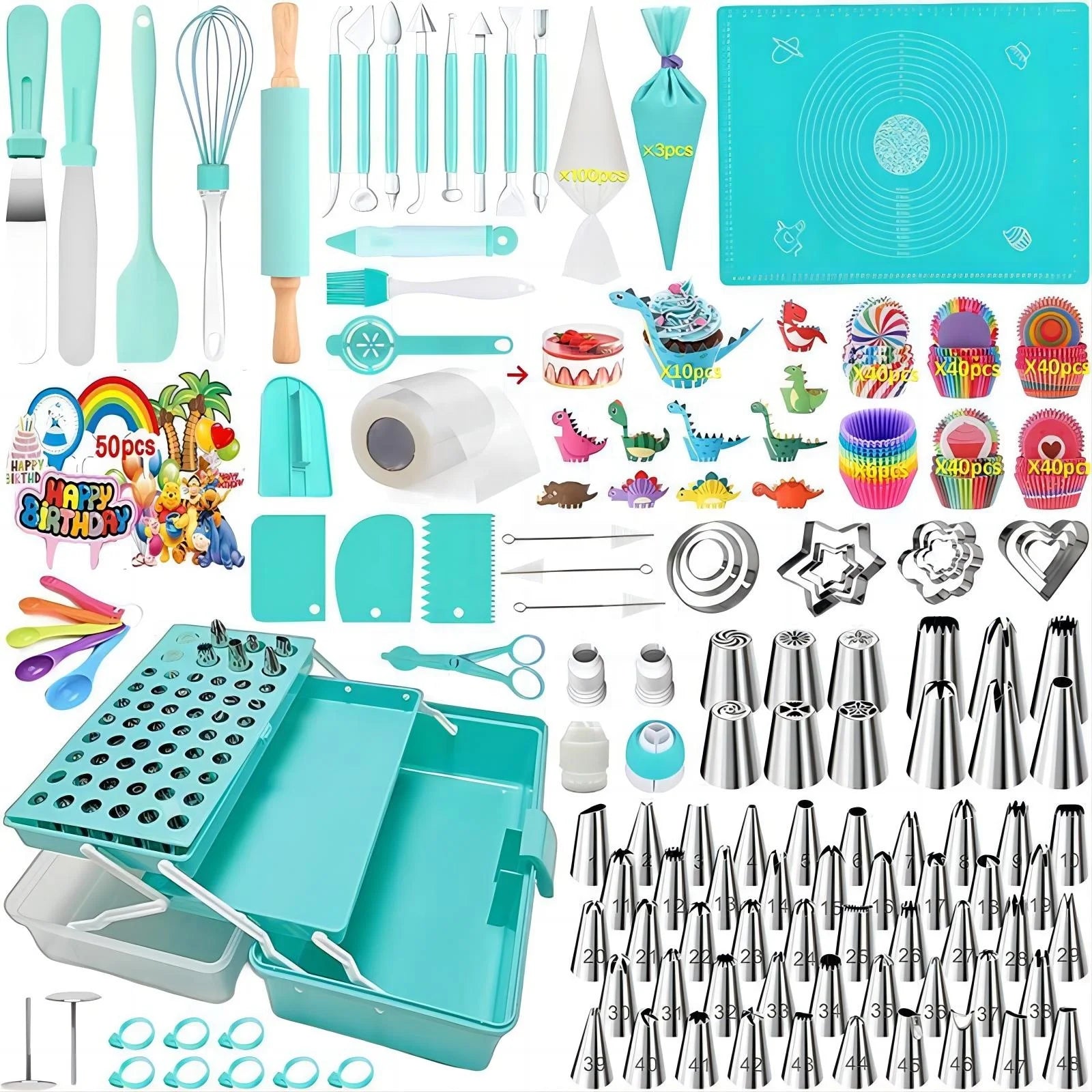 YJ Wonderful Custom 488pcs Cake Decorating Supplies Tool Kit with Storage Tool Box for Cookie Fondant Pastry
