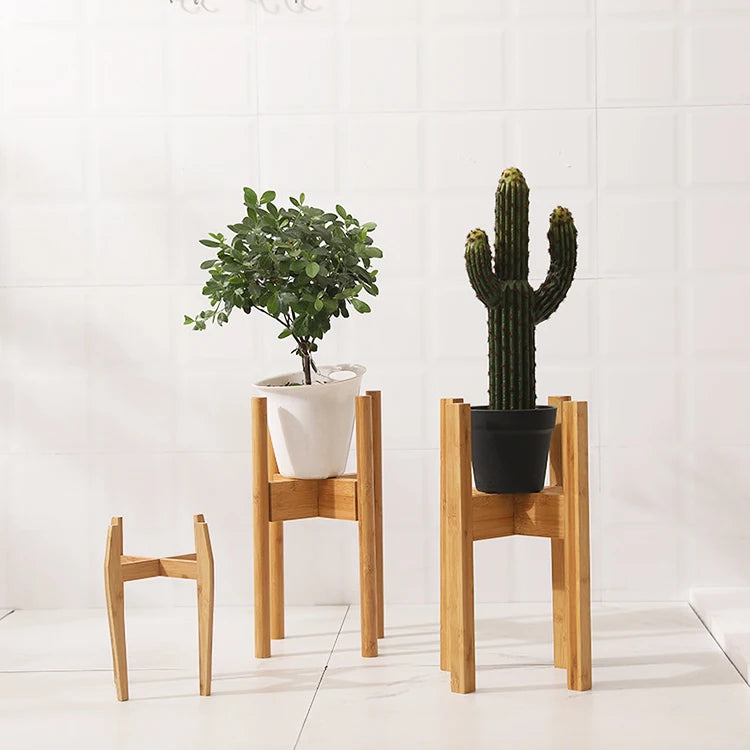 2022 Cheap Eco-Friendly Durable Traditional Garden Supplies Indoor Small Bamboo Adjustable Plant Stands Flower Pot Holders Rack