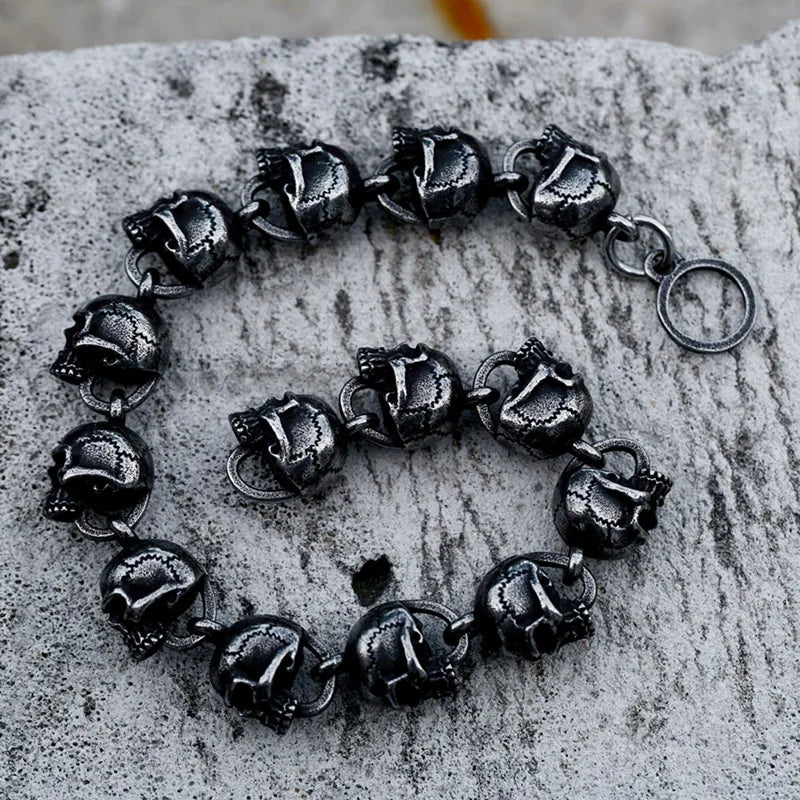SSC-084 New Unique Design Stainless Steel Matte Retro Skull Chain Bracelet Punk Cool Men's Bangle Gothic Accessories Jewelry