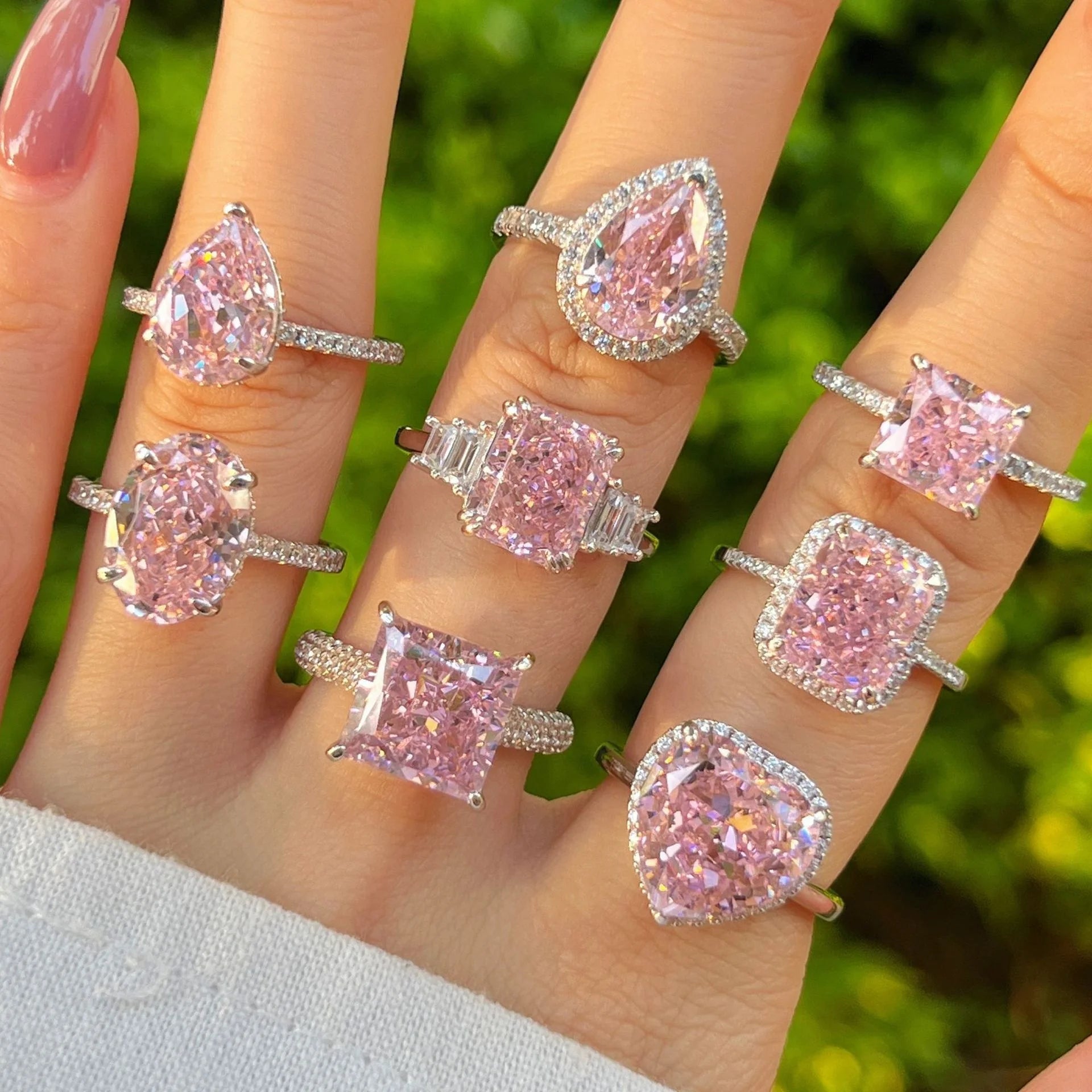 Custom High Carbon Diamond Ring 925 Sterling Silver Love Pink CZ Stone Classic Style Rhodium Women's Fashion Jewelry for Parties