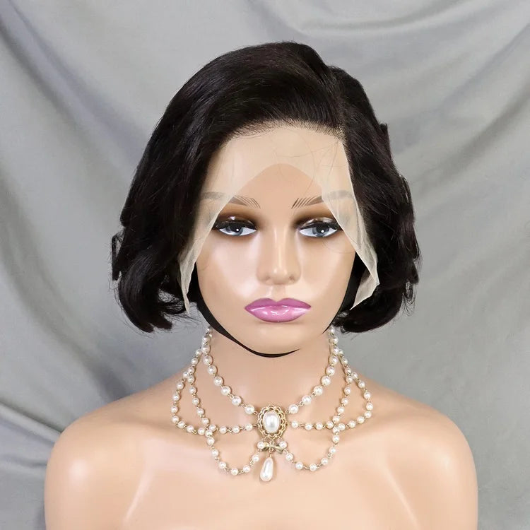 Natural Color 13x4 Lace Frontal Pixie Curly Wig High Density Human Hair Wave Short Pixie Cut Wig