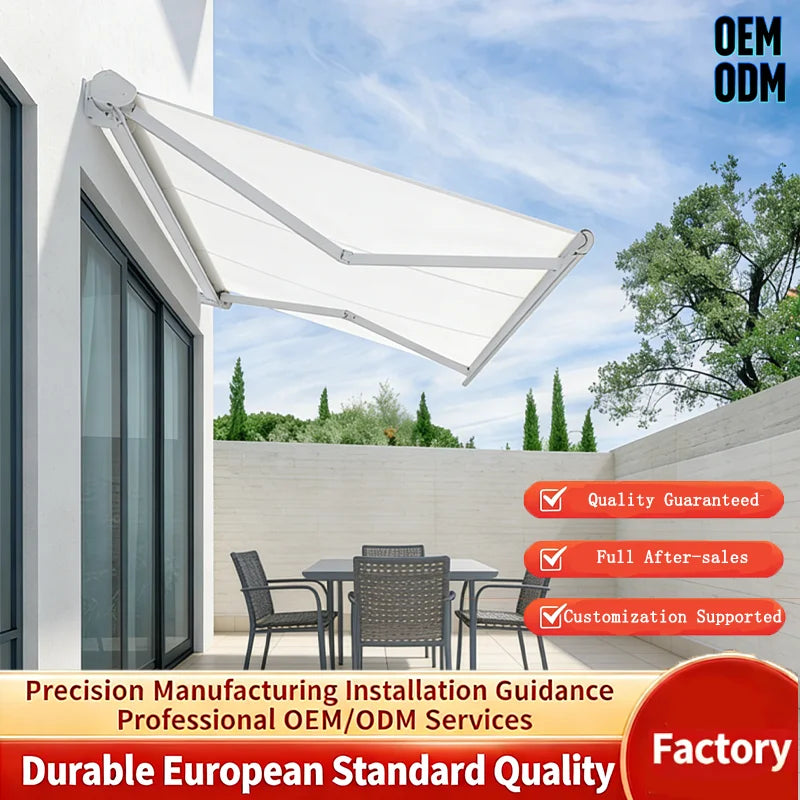 Customized Aluminum Retractable Outdoor Awning Polyester Sail Sunproof Rainproof for Large Restaurants Cafes Patio-Modern Style