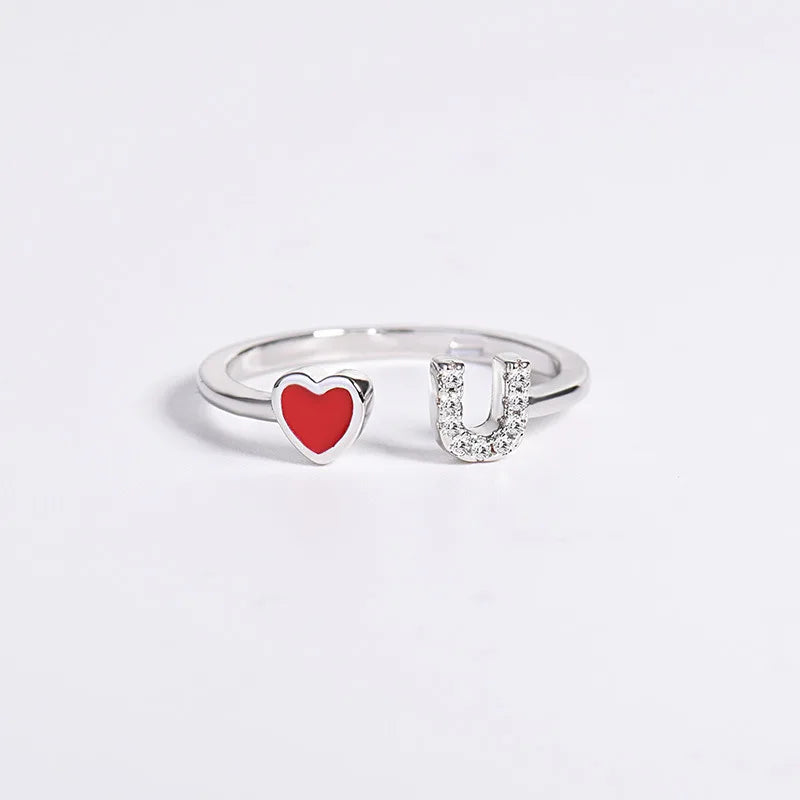 Fashion Red Heart Open Silver Plated Ring LOVE YOU Fashion Girls Jewelry