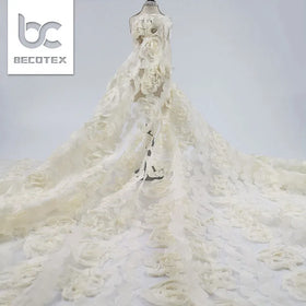 Factory Wholesale Rose Floral Pattern Embroidery Lace Fabric Fashion Tulle Dresses Fabric
