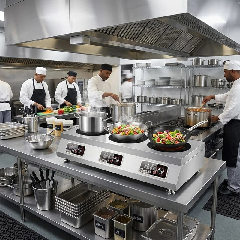 Commercial Kitchen Equipment Stainless Steel 3500W Factory Direct Electric Induction Cooker 220V Three-Burner Flat Stove Easy