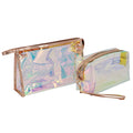 Factory Custom Logo Clear Makeup Bags Waterproof Shiny Transparent PVC Bag Holographic Wash Toiletry Cosmetic Bags