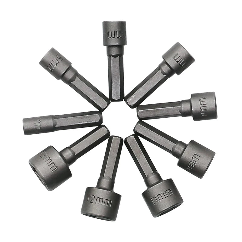 Screwdriver Wrench Set Drill Bit Adapter Nut Socket 1/4" 5-13mm Power Nut Driver Hex Shank Drill Bit Socket Metric Screw Tool