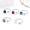 Factory Price Bulk Sale Custom Made 925 Sterling Silver Colorful square Zircon Adjustable Open Ring