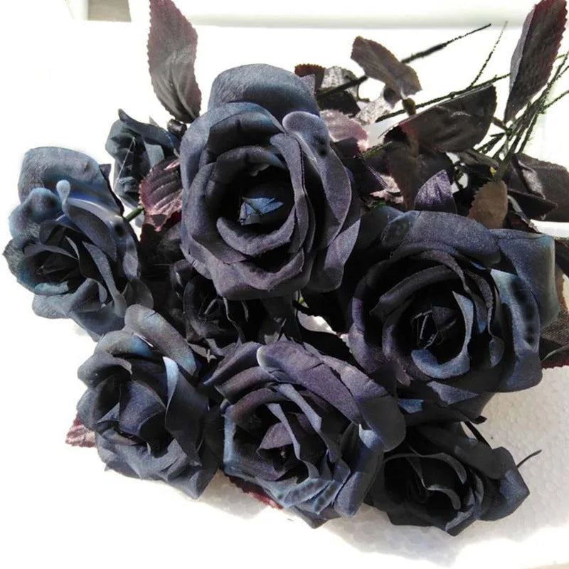 L06625 Wedding Home Party Decoration Decor Artificial Faux Fake Black Silk Roses Velvet  Rose Flowers