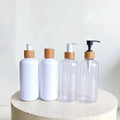 Customizable 100ml 200ml 300ml 500ml PET-Colored Plastic Cosmetic Packaging Bottle with Bamboo Lotion Pump Dispenser Blush Use