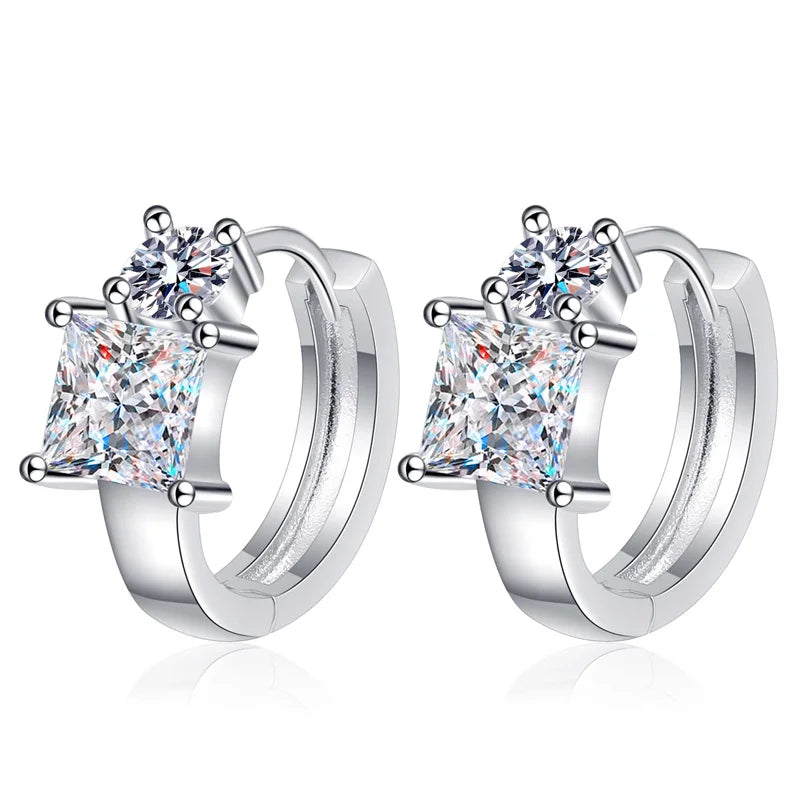 Fine Jewelry 925 Sterling Silver Hoop Earrings Rhodium Plated Total 2.6CT D Color Princess Cut Moissanite Earrings for Women