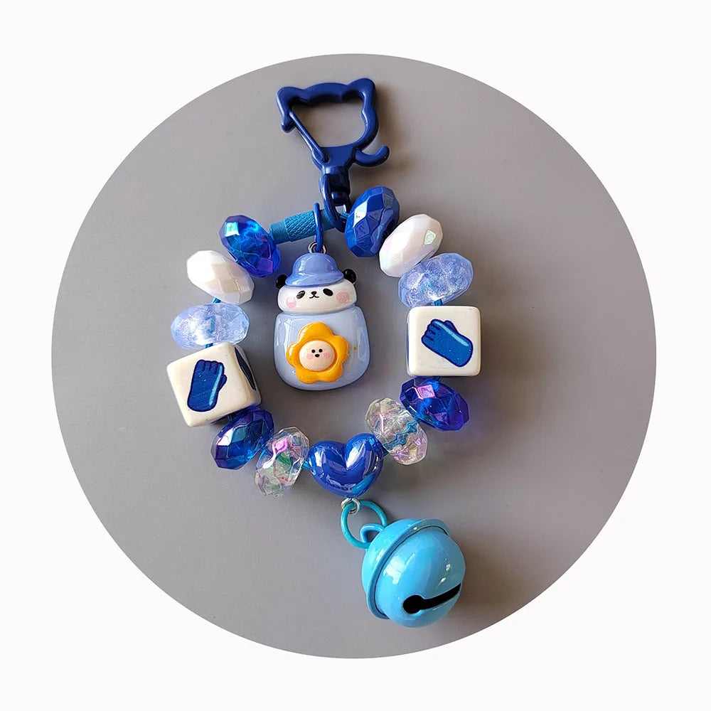 Custom Alloy Lobster Clasps Acrylic Beads Key Ring Fit Keychain Making Blue Bell Panda Beaded Key Chain Supplies
