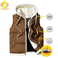 Men's Winter Warm Parka Zipper Pocket Puffer Vest with Quilted Hood Outdoor Hooded Waistcoat Jacket