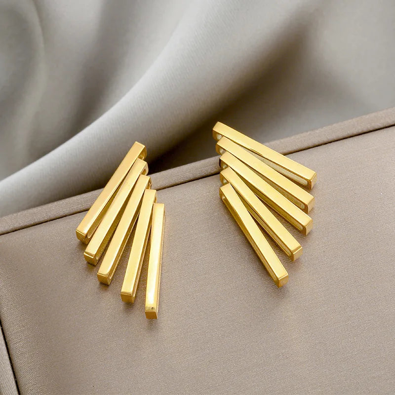 HOVANCI New Fashion Korean Simple Titanium  Steel Earrings Temperament Multilayer Geometric Gold Stud Earrings for Women