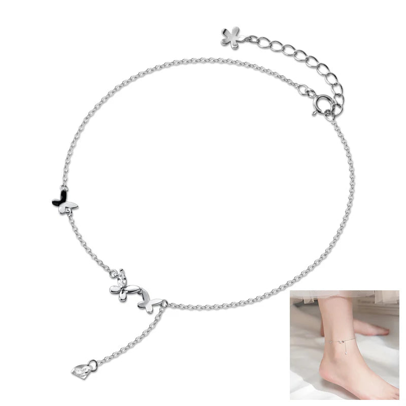 925 Sterling Silver Bracelets for Women Cute Sweet Charm Anklet Adjustable Chain Gift for Teen Girls Women