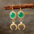 2022 Luxury Gold-Plated Horseshoe Charm Earrings for Women Green Stone Dangling Heart-Shaped Teacher Jewelry for Weddings Gifts