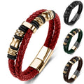 Men's Retro Stainless Steel DIY Leather Rope Bracelet Adjustable Wristbands Trendy Bangles Personalized Fashion String Bracelets