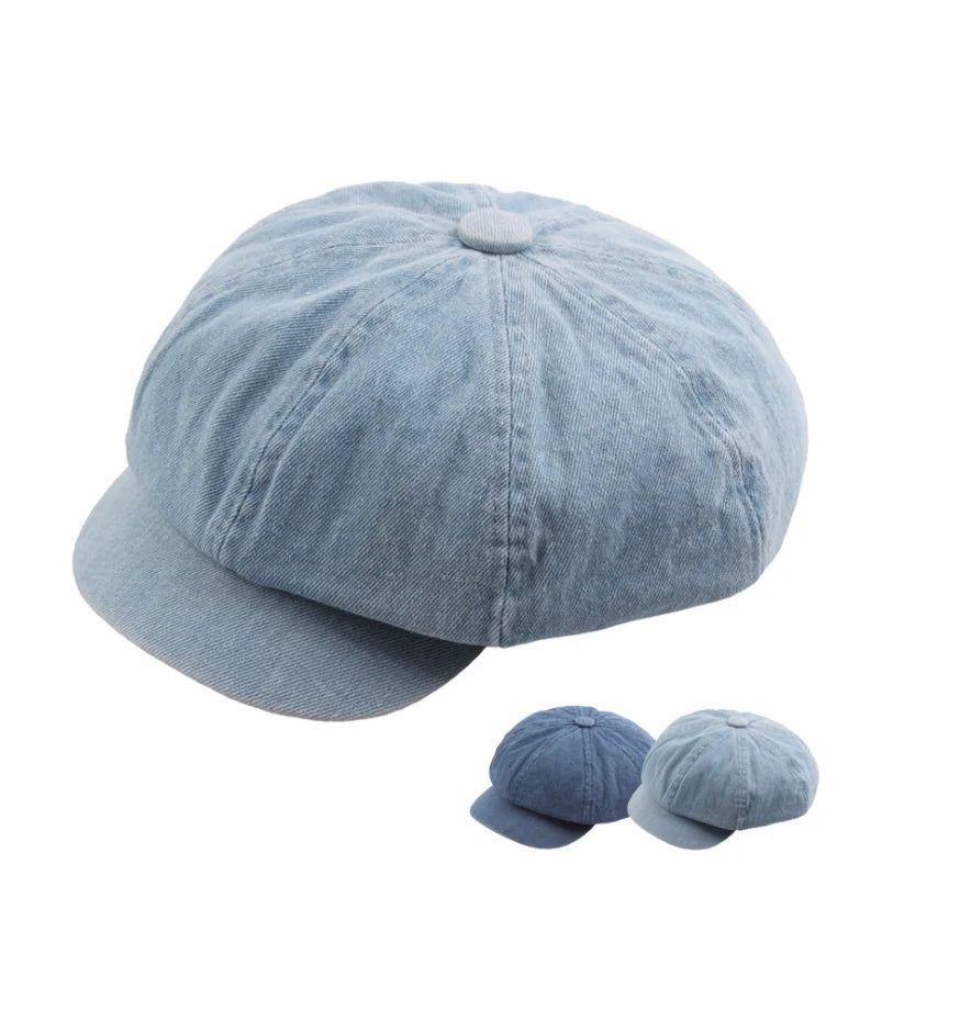Wholesale Cheap Autumn Women Cotton Canvas Plaid Octagonal Flat Beret Newsboy Cap Beret Denim Hat