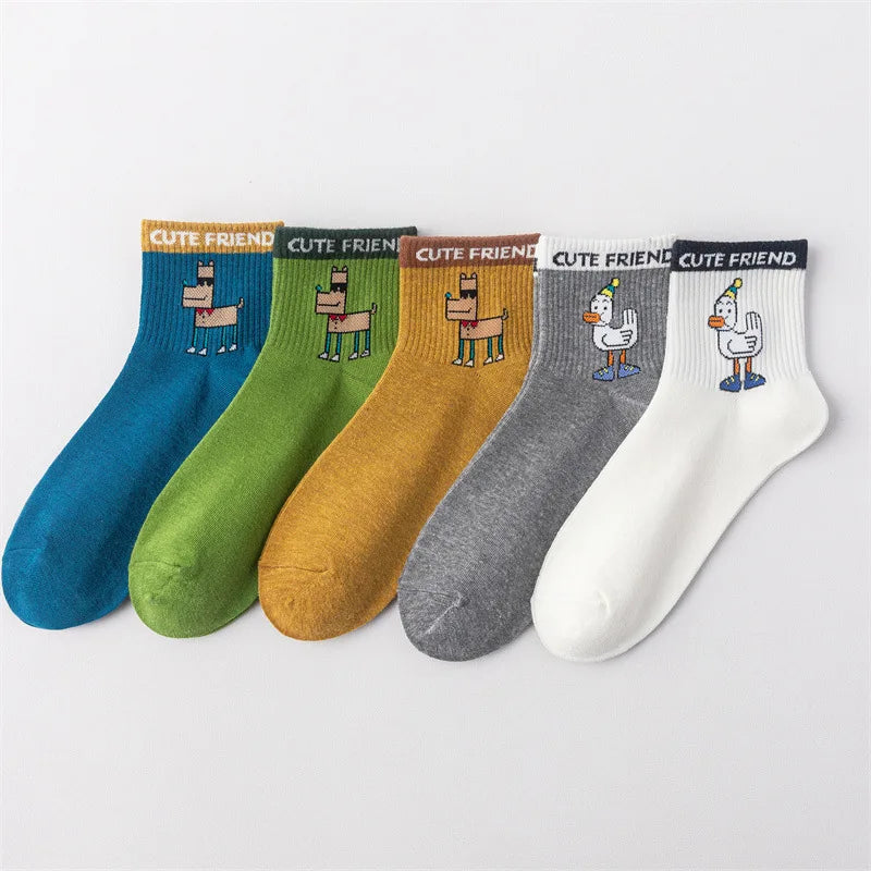 HF 2022 Women's New Breathable Cotton Midi Socks Strange Animal Cartoon Tube Socks Knitted Techniques Lovely for Spring
