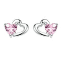 Quality Fine 925 Silver Jewelry Double Heart to Heart Pink Zircon Studs Girls Earrings S925 Sterling Silver for Women Jiangyuan