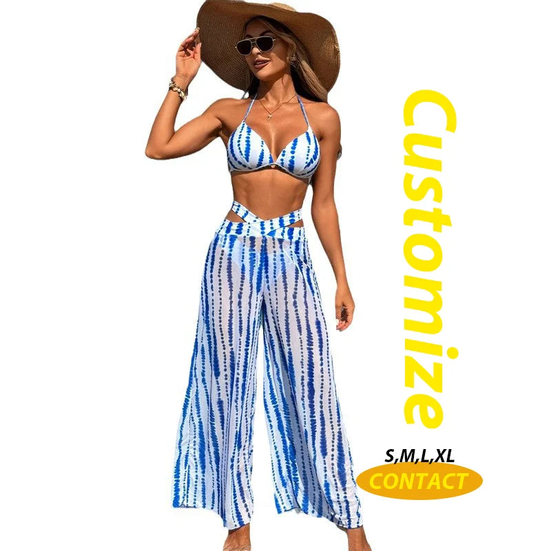 Customize Women's Bikini Hot Spring Three-Piece Push-up Swimsuit Bathing Swimwear