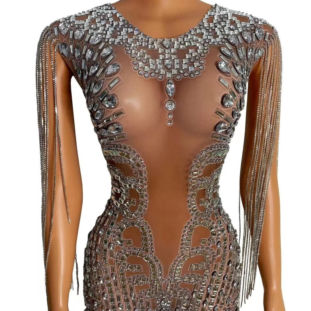 Singer Sexy See Through Evening Dresses Sparkly Stage Show Stone Club Party Costumes Super Star Dress