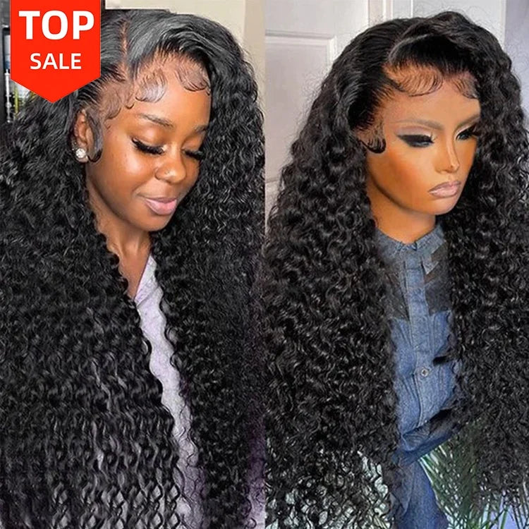 Water Wave 13x6 HD Human Hair Lace Front Wig Natural Black Color Lace Front Wigs for Black Women Brazilian Kinky Curly Wig