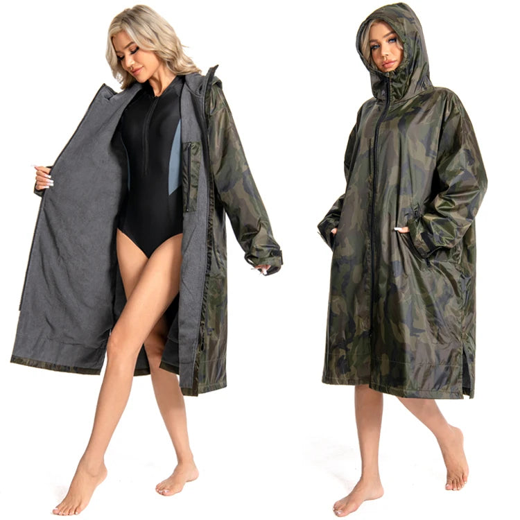 Factory Custom Swim Parka Warm Coat Portable Drying Waterproof Changing Robe With Sherpa Fleece Lining Surf Beach Swim Robes