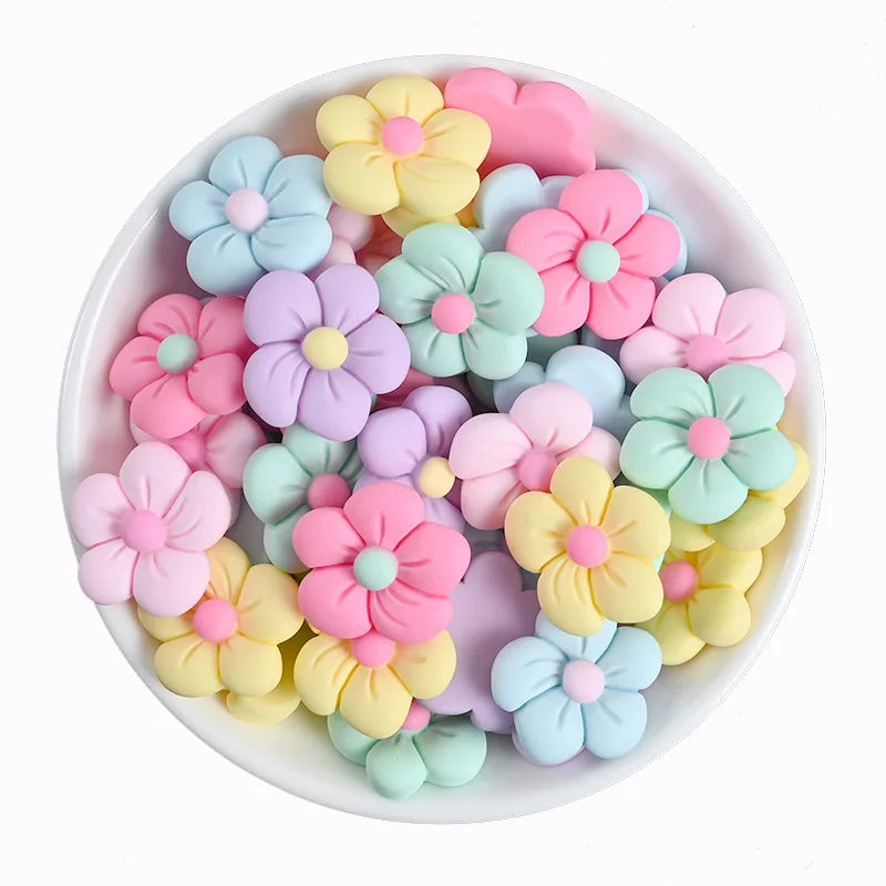 Resin Simulation Pink Blue Green Flowers Resin Charms for Slime Filler Cream Phone Case DIY Decoration Accessories